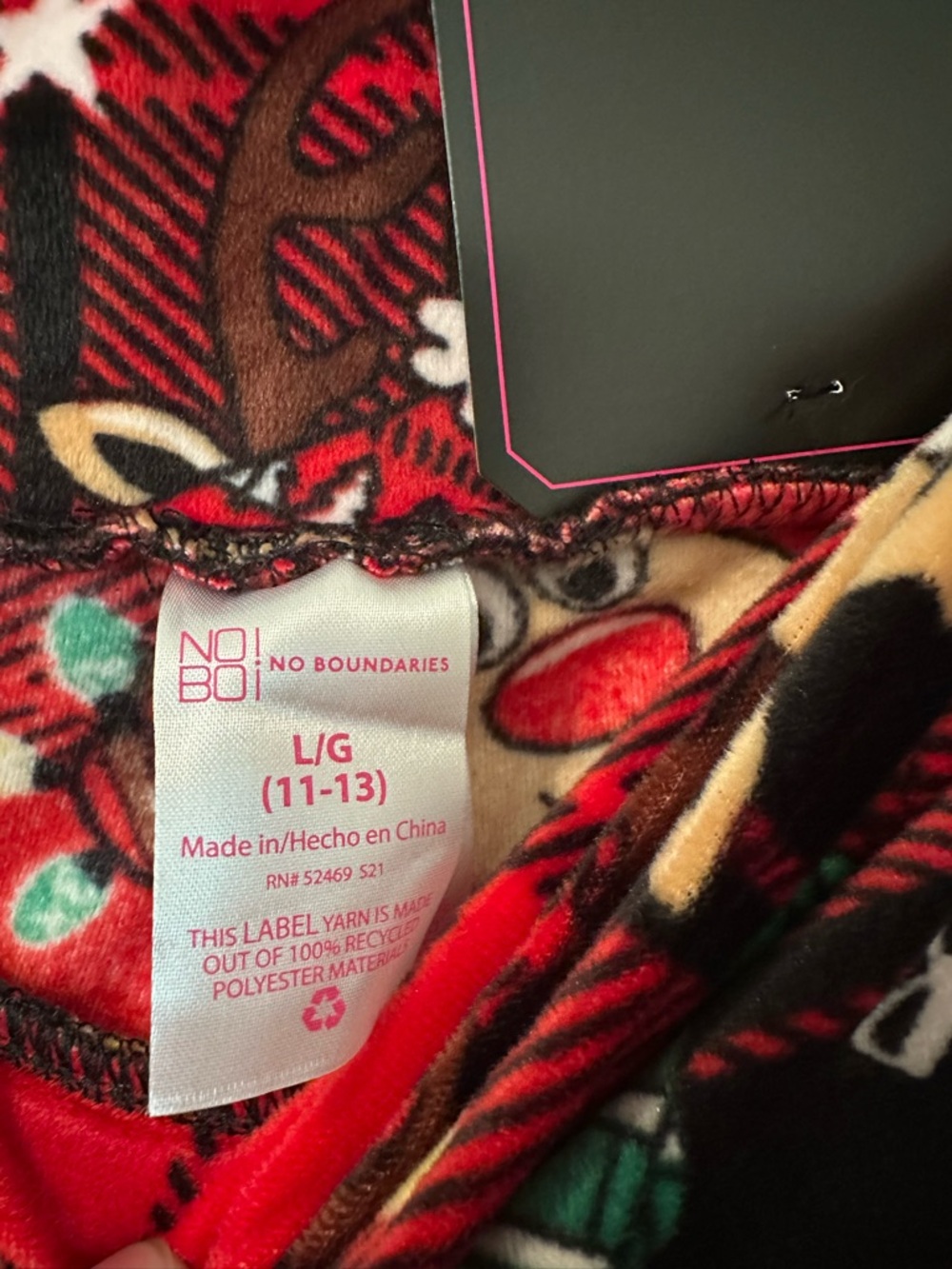 No Boundaries Red Plaid Reindeer Holiday Leggings - Picture 3 of 4